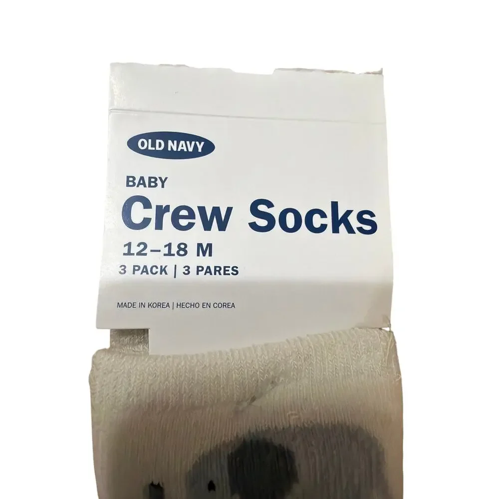 Old Navy Baby Crew Socks 3 Pack Elephant Gray & Cream Size 12-18 Months New